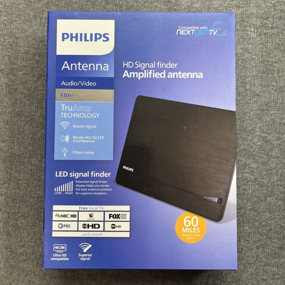 Philips Elite Indoor Amplified Signal Finder TV Antenna with 10 ft. Coax Include - Picture 1 of 2